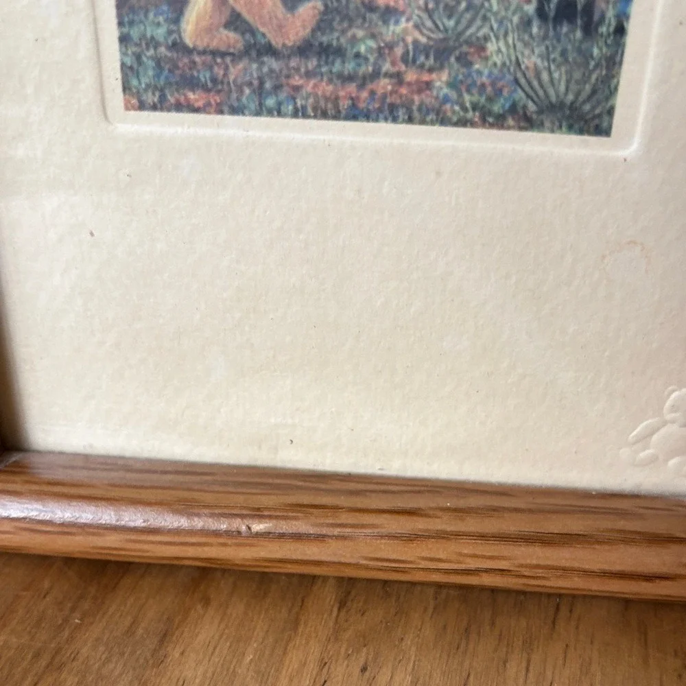 Vintage Joyce Hayashi Framed Teddy Bear Chasing Butterfly Print Framed Art‎ 7.5